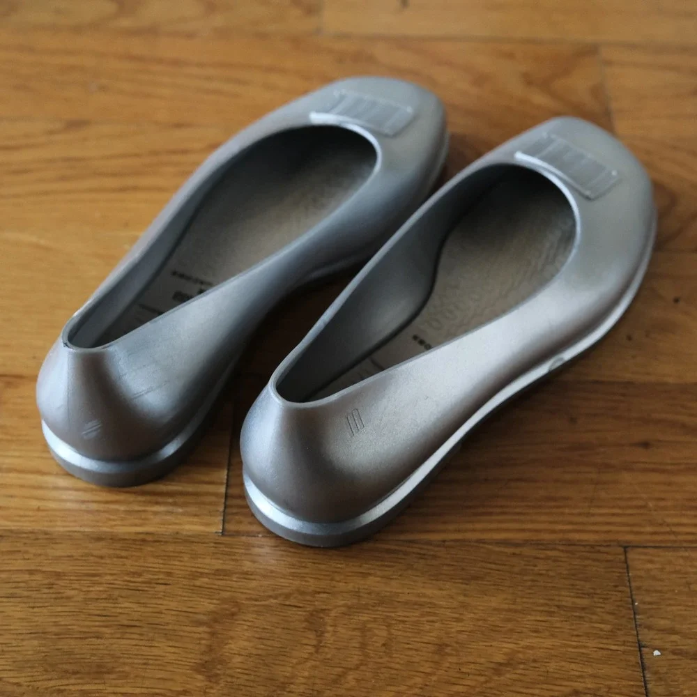 Marc Jacobs Melissa Ruby Ballerina Flats Silver Square Toe Melflex Shoes Size 9